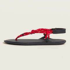 Red Rope Thong Flats Adjustable T-Strap Flip Flop Sandals
