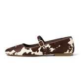 Ballet Flats for Women Velvet Animal Print Square Toe Mary Jane Flats Silver Buckle Comfortable Ballerina Shoes