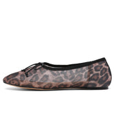 Mesh Leopard Print Ballet Flats for Women Bow Round Toe Mary Jane Flats Comfortable Casual Ballerina Shoes