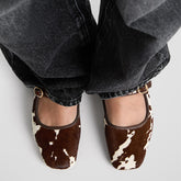 Ballet Flats for Women Velvet Animal Print Square Toe Mary Jane Flats Silver Buckle Comfortable Ballerina Shoes