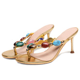 Flip Flop Jeweled Thong Strappy Heeled Sandals