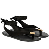 Flat Sandals for Women Ankle Strappy Flip Flops Sandals Ladies Summer Slides with Metal Circular