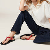 Red Rope Thong Flats Adjustable T-Strap Flip Flop Sandals
