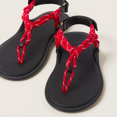 Red Rope Thong Flats Adjustable T-Strap Flip Flop Sandals