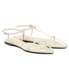 Flat Sandals for Women Metallic Buckle Ankle Strap Pointed Toe Slide Sandals