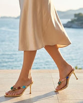 Flip Flop Jeweled Thong Strappy Heeled Sandals