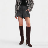 Burgundy Knee High Boots for Women Square Toe Chunky Heeled Boots