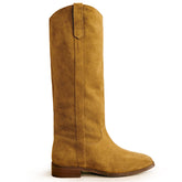 Suede Knee High Boots for Women Wide Calf Square Toe Tall Boots Low Heel Dressy Fall Long Boots