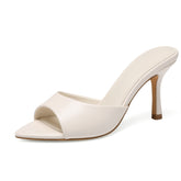 Elegant Off-White Minimalist Open Toe Stiletto Mules