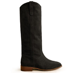Suede Knee High Boots for Women Wide Calf Square Toe Tall Boots Low Heel Dressy Fall Long Boots