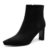 Suede Ankle Boots for Women Pointed Toe Chunky High Heeled Booties Short Boots with Zipper
