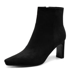 Suede Ankle Boots for Women Pointed Toe Chunky High Heeled Booties Short Boots with Zipper