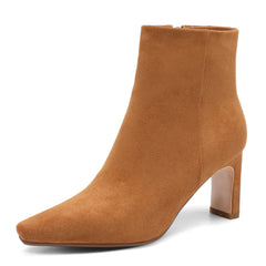 Suede Ankle Boots for Women Pointed Toe Chunky High Heeled Booties Short Boots with Zipper