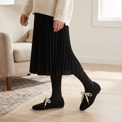 Minimalist Suede Ballet Flats with Contrast Cord Lacing