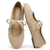 Lace up Ballet Flats Round Toe Suede Flat