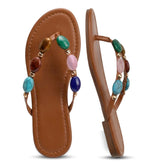 Beaded Flip Flops Flats Thong Beach Sandals