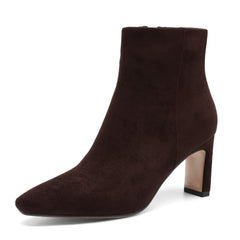 Suede Ankle Boots for Women Pointed Toe Chunky High Heeled Booties Short Boots with Zipper