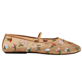 Nude Mesh Ballet Flats for Women Embroidered Floral Round Toe Mary Jane Flats Ballerina Flats