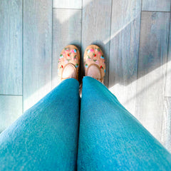 Nude Mesh Ballet Flats for Women Embroidered Floral Round Toe Mary Jane Flats Ballerina Flats