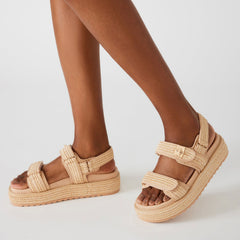 Womens Raffia Platform Sandals Buckle Strap Open Toe Espadrille Sandals
