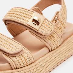 Womens Raffia Platform Sandals Buckle Strap Open Toe Espadrille Sandals