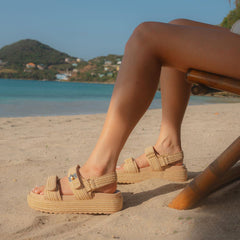 Womens Raffia Platform Sandals Buckle Strap Open Toe Espadrille Sandals