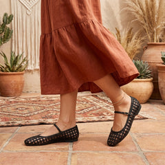 Aurelia Woven Mary Jane Flats – Black Hand-Braided Leather Style