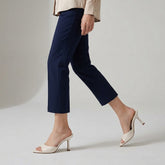 Elegant Off-White Minimalist Open Toe Stiletto Mules - Chic Slip-On High Heels