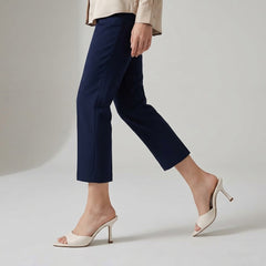 Elegant Off-White Minimalist Open Toe Stiletto Mules - Chic Slip-On High Heels