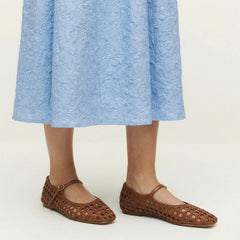 Woven Mesh Ballet Flats with Buckle Strap