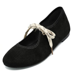 Minimalist Suede Ballet Flats with Contrast Cord Lacing