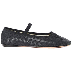 Mary Jane Ballet Flats for Women Woven Flats Elastic Strap Almond Toe Bow Ballerina Shoes