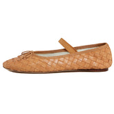 Mary Jane Ballet Flats for Women Woven Flats Elastic Strap Almond Toe Bow Ballerina Shoes