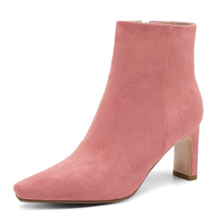 Suede Ankle Boots for Women Pointed Toe Chunky High Heeled Booties Short Boots with Zipper