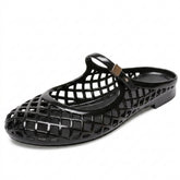 Clear Jelly Slide Sandals for Women Slip On Closed Round Toe Mesh Hollow Flat Mary Jane Mules Beach Jellies Comfortable Buckle Strap Slippers Shoes