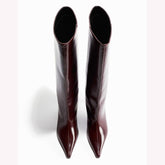 Burgundy Kitten Heel Knee High Boots Pointed Toe Tall Boots Slouch Dressy Stiletto Fall Boots