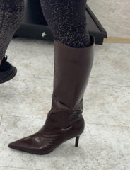 Burgundy Kitten Heel Knee High Boots Pointed Toe Tall Boots Slouch Dressy Stiletto Fall Boots