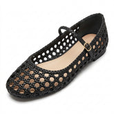 Aurelia Woven Mary Jane Flats – Black Hand-Braided Leather Style