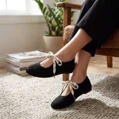 Minimalist Suede Ballet Flats with Contrast Cord Lacing