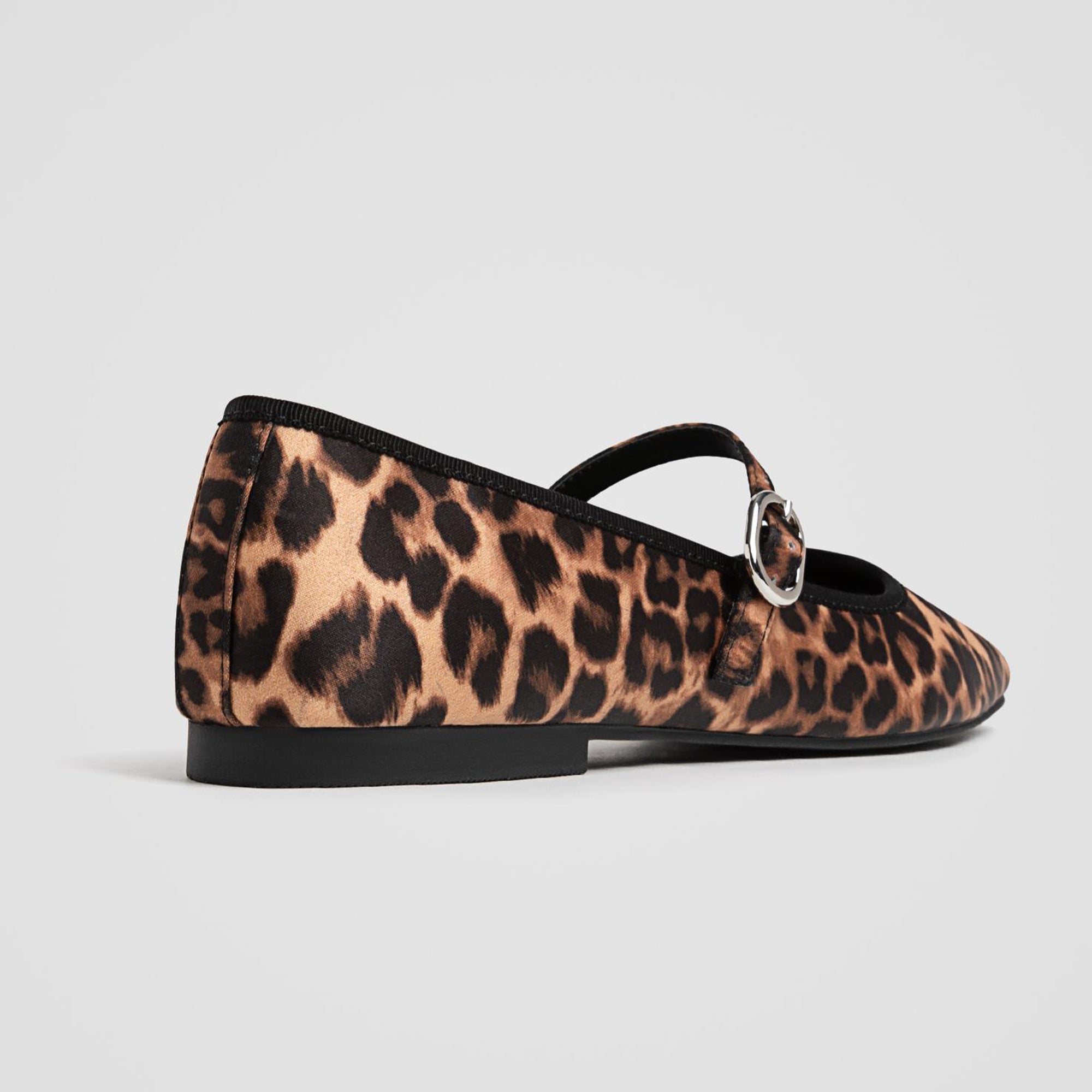 Ballet Flats for Women Velvet Animal Print Square Toe Mary Jane Flats Silver Buckle Comfortable Ballerina Shoes
