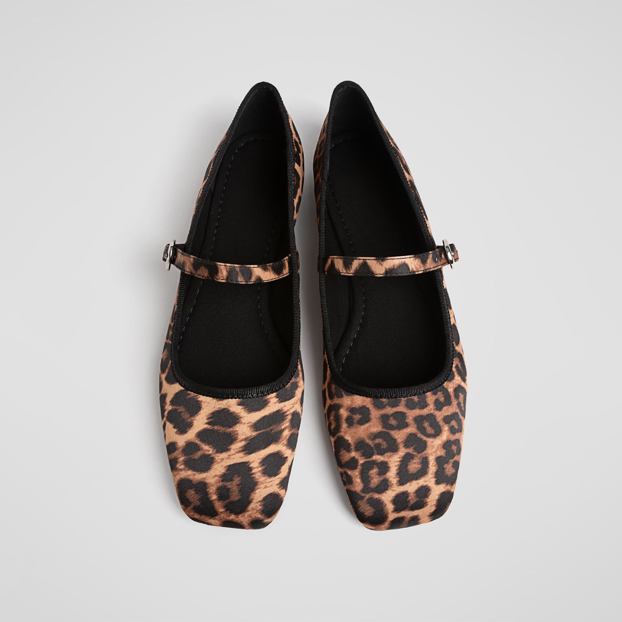 Ballet Flats for Women Velvet Animal Print Square Toe Mary Jane Flats Silver Buckle Comfortable Ballerina Shoes