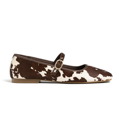 Ballet Flats for Women Velvet Animal Print Square Toe Mary Jane Flats Silver Buckle Comfortable Ballerina Shoes