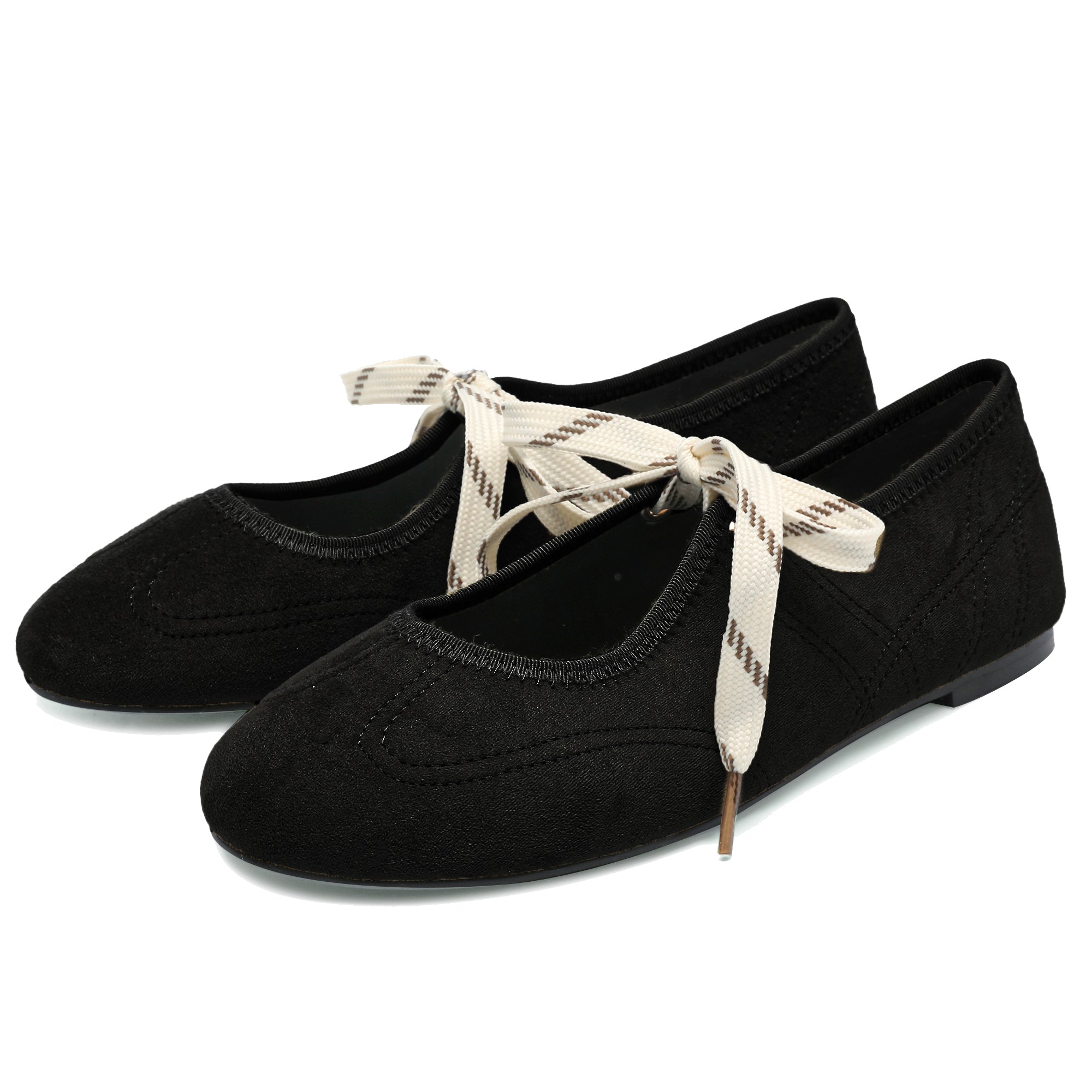 Lace up Ballet Flats Round Toe Suede Flat