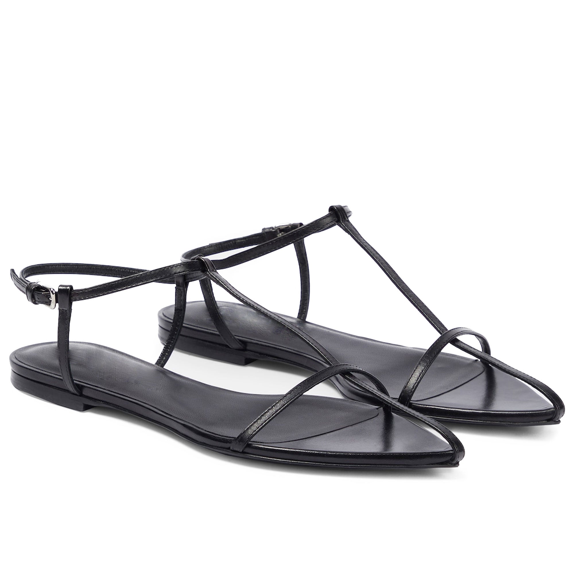 Flat Sandals for Women Adjustable Metallic Buckle Ankle Strap Slide Sandals Pointed Toe Slip on Sandal