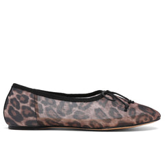 Mesh Leopard Print Ballet Flats for Women Bow Round Toe Mary Jane Flats Comfortable Casual Ballerina Shoes