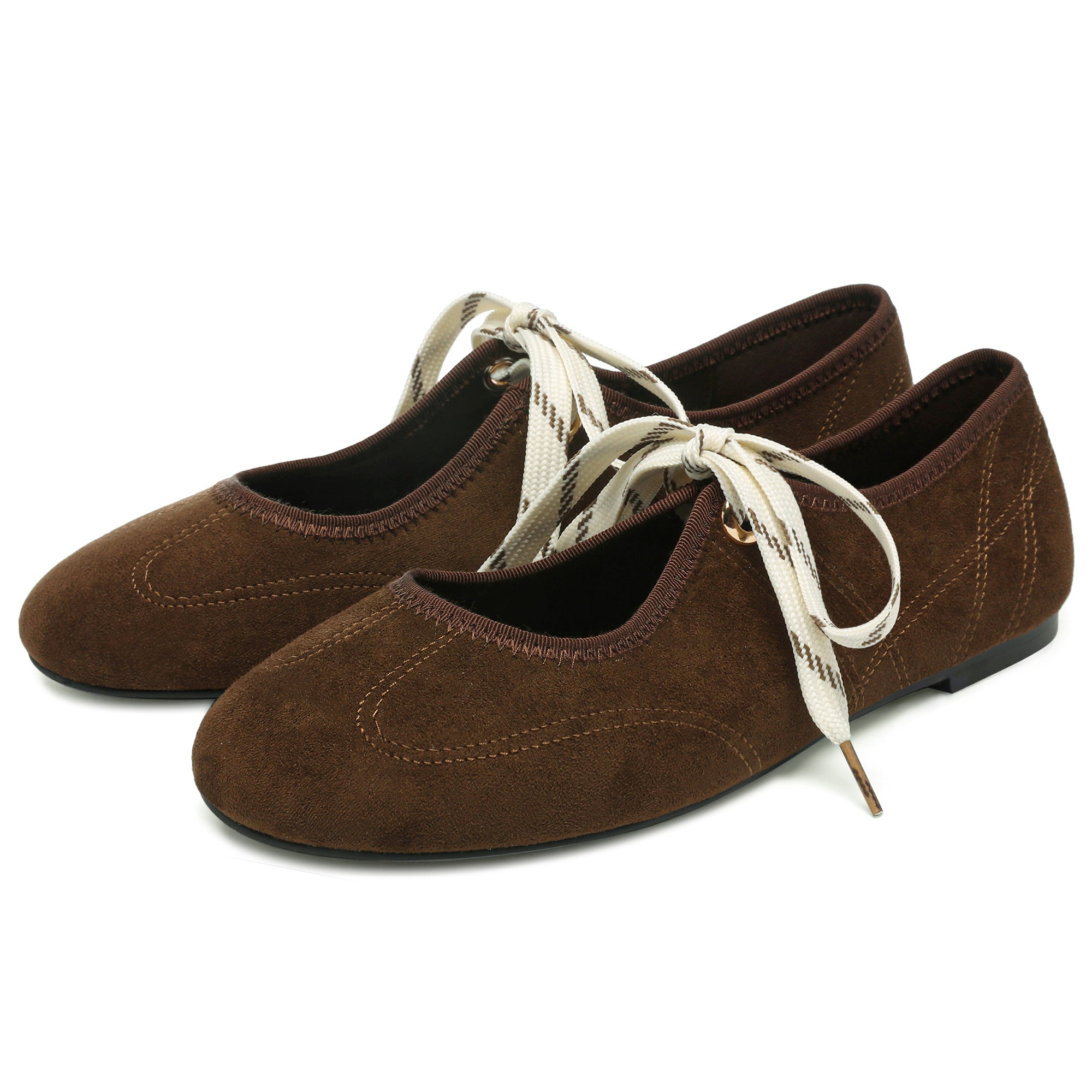 Lace up Ballet Flats Round Toe Suede Flat