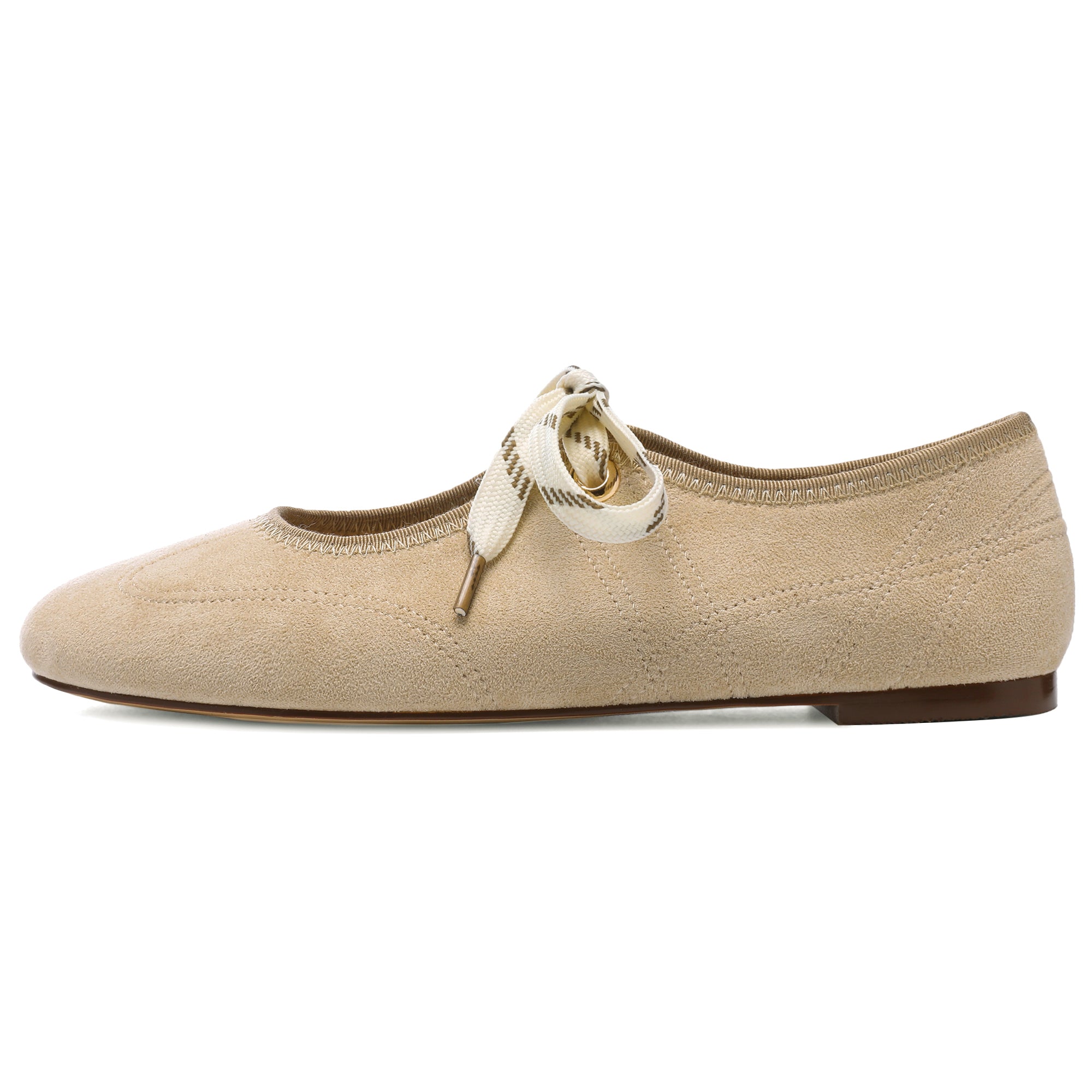 Lace up Ballet Flats Round Toe Suede Flat