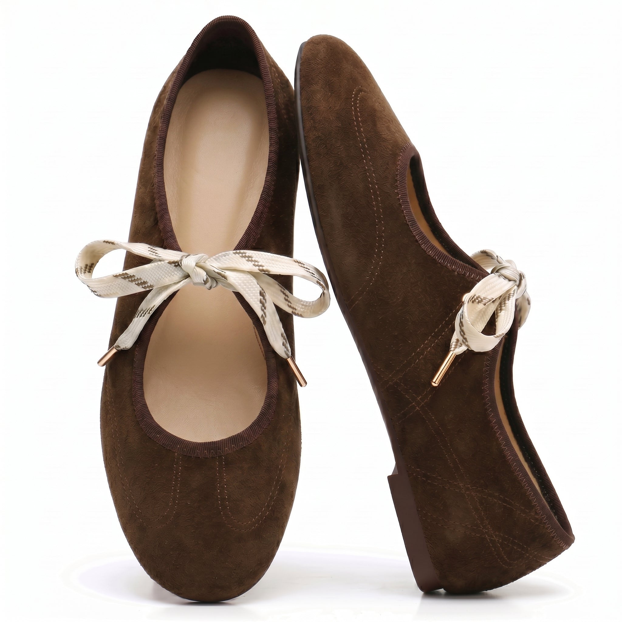 Lace up Ballet Flats Round Toe Suede Flat