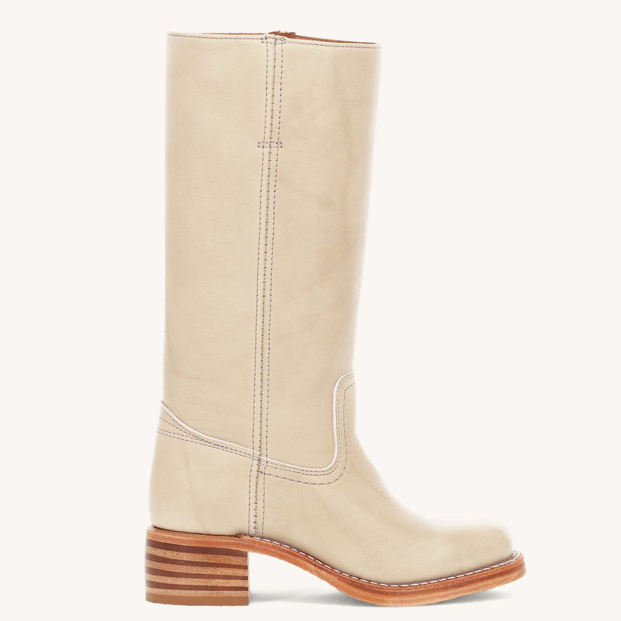 Campus Knee High Boots for Women Square Toe Casual Chunky Block Heel Tall Boots