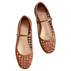 Woven Mesh Ballet Flats with Buckle Strap